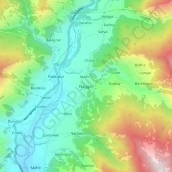 Mappa topografica Naggar, altitudine, rilievo
