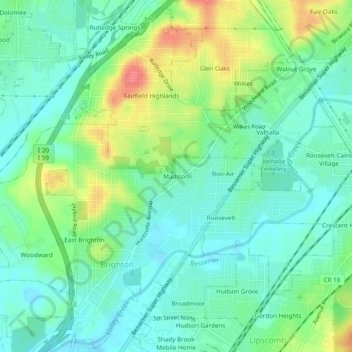 Mappa topografica Madison, altitudine, rilievo