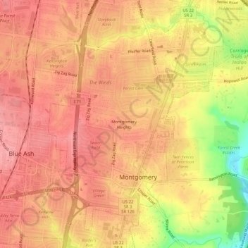 Mappa topografica Montgomery Heights, altitudine, rilievo