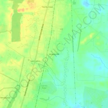 Mappa topografica Hickory Hill, altitudine, rilievo