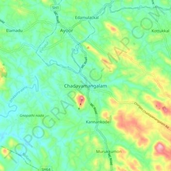 Mappa topografica Chadayamangalam, altitudine, rilievo