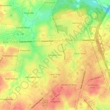 Mappa topografica Oakwood Acres, altitudine, rilievo