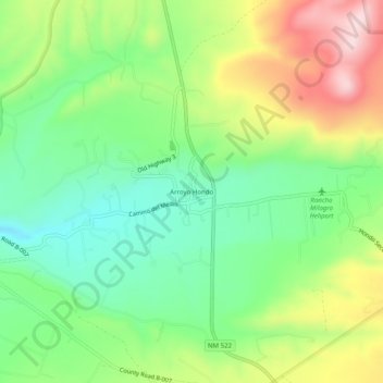 Mappa topografica Arroyo Hondo, altitudine, rilievo