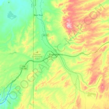 Mappa topografica Evanston, altitudine, rilievo