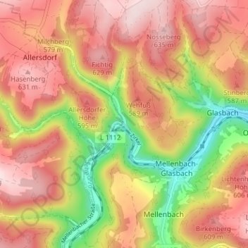 Mappa topografica Zirkel, altitudine, rilievo
