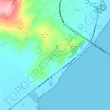 Mappa topografica Sütlüce, altitudine, rilievo