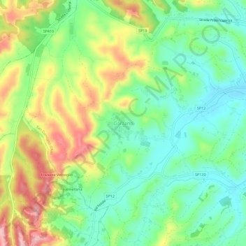 Mappa topografica Gorzano, altitudine, rilievo