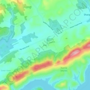 Mappa topografica Irwin, altitudine, rilievo