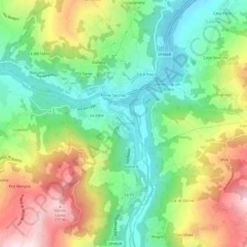 Mappa topografica Cerredolo, altitudine, rilievo