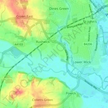 Mappa topografica Upper Wick, altitudine, rilievo