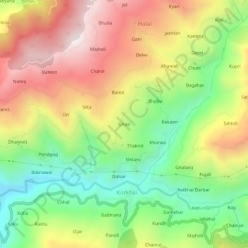 Mappa topografica Ghasi, altitudine, rilievo