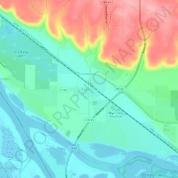 Mappa topografica Hager City, altitudine, rilievo