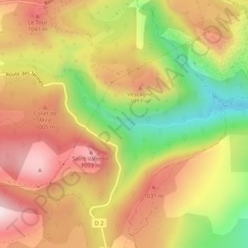 Mappa topografica Cascade de Vescagne, altitudine, rilievo
