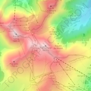 Mappa topografica Puy Ferrand, altitudine, rilievo