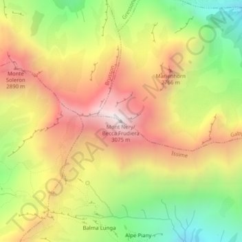 Mappa topografica Mont Nery, altitudine, rilievo