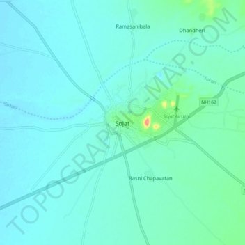 Mappa topografica Sojat, altitudine, rilievo