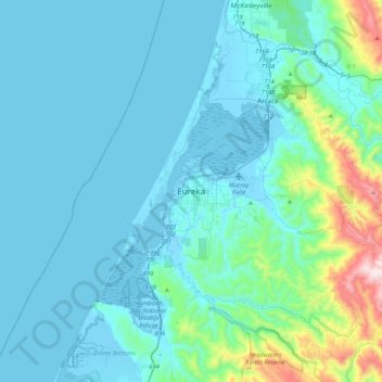 Mappa topografica Eureka, altitudine, rilievo