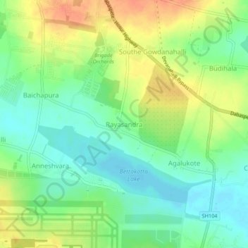 Mappa topografica Rayasandra, altitudine, rilievo