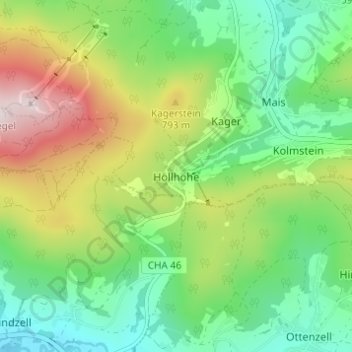 Mappa topografica Höllhöhe, altitudine, rilievo