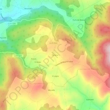 Mappa topografica Páramo, altitudine, rilievo
