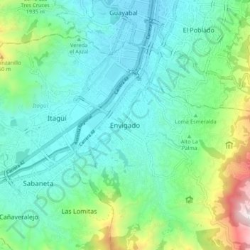 Mappa topografica Envigado, altitudine, rilievo