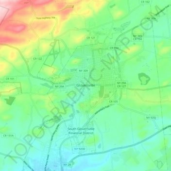 Mappa topografica Gloversville, altitudine, rilievo