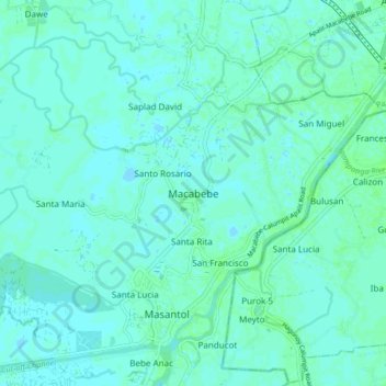 Mappa topografica Macabebe, altitudine, rilievo