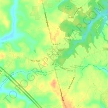 Mappa topografica Barhamsville, altitudine, rilievo