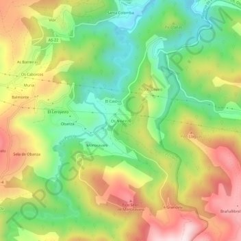 Mappa topografica Os Niseiros, altitudine, rilievo