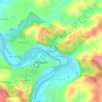 Mappa topografica North Vandergrift, altitudine, rilievo