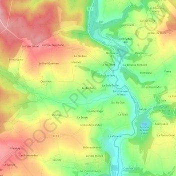 Mappa topografica Kerbréhan, altitudine, rilievo