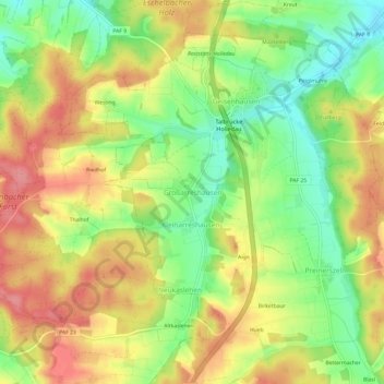 Mappa topografica Großarreshausen, altitudine, rilievo
