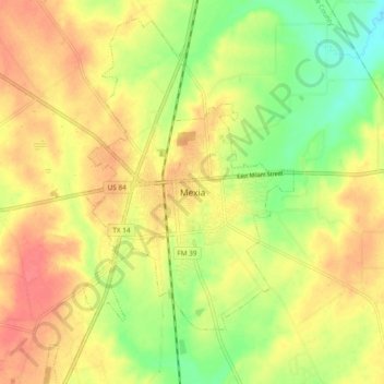 Mappa topografica Mexia, altitudine, rilievo