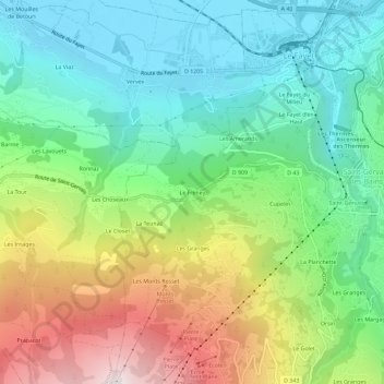 Mappa topografica Le Fréney, altitudine, rilievo