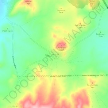 Mappa topografica Tepeyurt, altitudine, rilievo