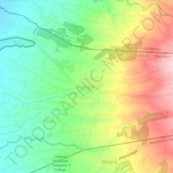 Mappa topografica Alangilan, altitudine, rilievo