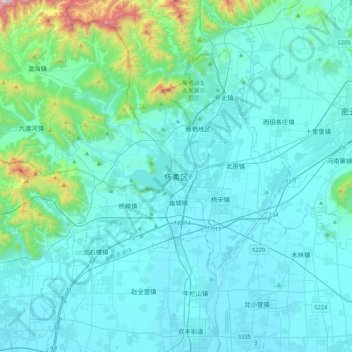Mappa topografica 怀柔区, altitudine, rilievo