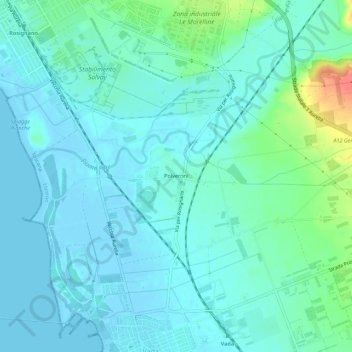 Mappa topografica Polveroni, altitudine, rilievo