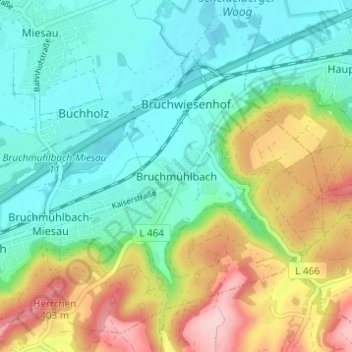 Mappa topografica Bruchmühlbach, altitudine, rilievo