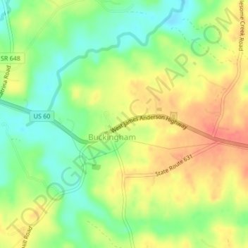 Mappa topografica Buckingham Courthouse Historic District, altitudine, rilievo