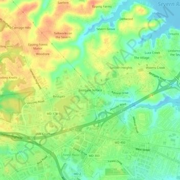 Mappa topografica Bestgate Terrace, altitudine, rilievo