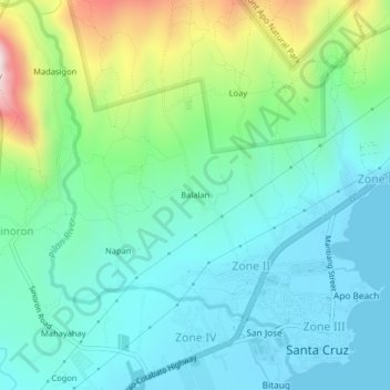 Mappa topografica Balalan, altitudine, rilievo