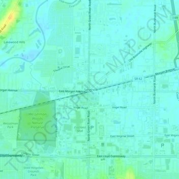 Mappa topografica Smythe, altitudine, rilievo