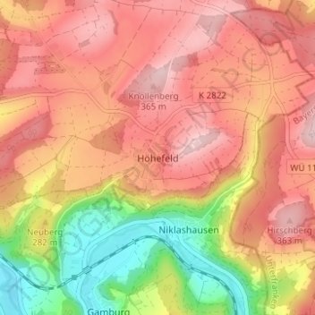 Mappa topografica Höhefeld, altitudine, rilievo