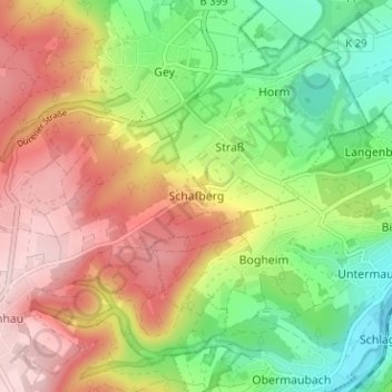 Mappa topografica Schafberg, altitudine, rilievo