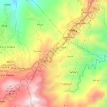 Mappa topografica Tili, altitudine, rilievo