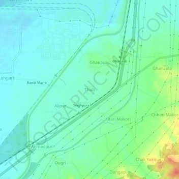 Mappa topografica Thalli, altitudine, rilievo