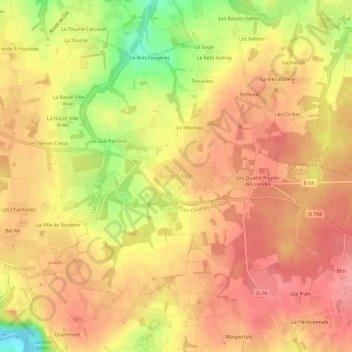 Mappa topografica Saint-Solen, altitudine, rilievo