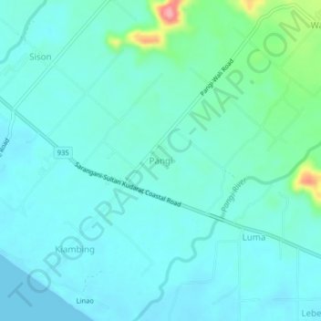 Mappa topografica Pangi, altitudine, rilievo
