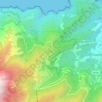 Mappa topografica Guastella, altitudine, rilievo